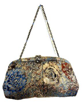 Vintage Pat Vini American Multicolored Floral Fabric Clutch Handbag W/Swarovski
